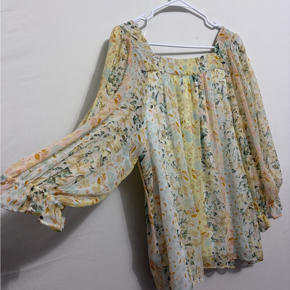 LC Lauren Conrad Floral Boho Blouse size XXL Sheer Long Sleeve Peasant Top(A465) - Picture 9 of 16